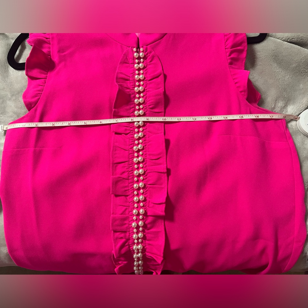 Lilly Pulitzer - Adalee Shift Dress-Hot Pink Sleeveless Ruffle Pearl-Trim - Picture 3 of 3